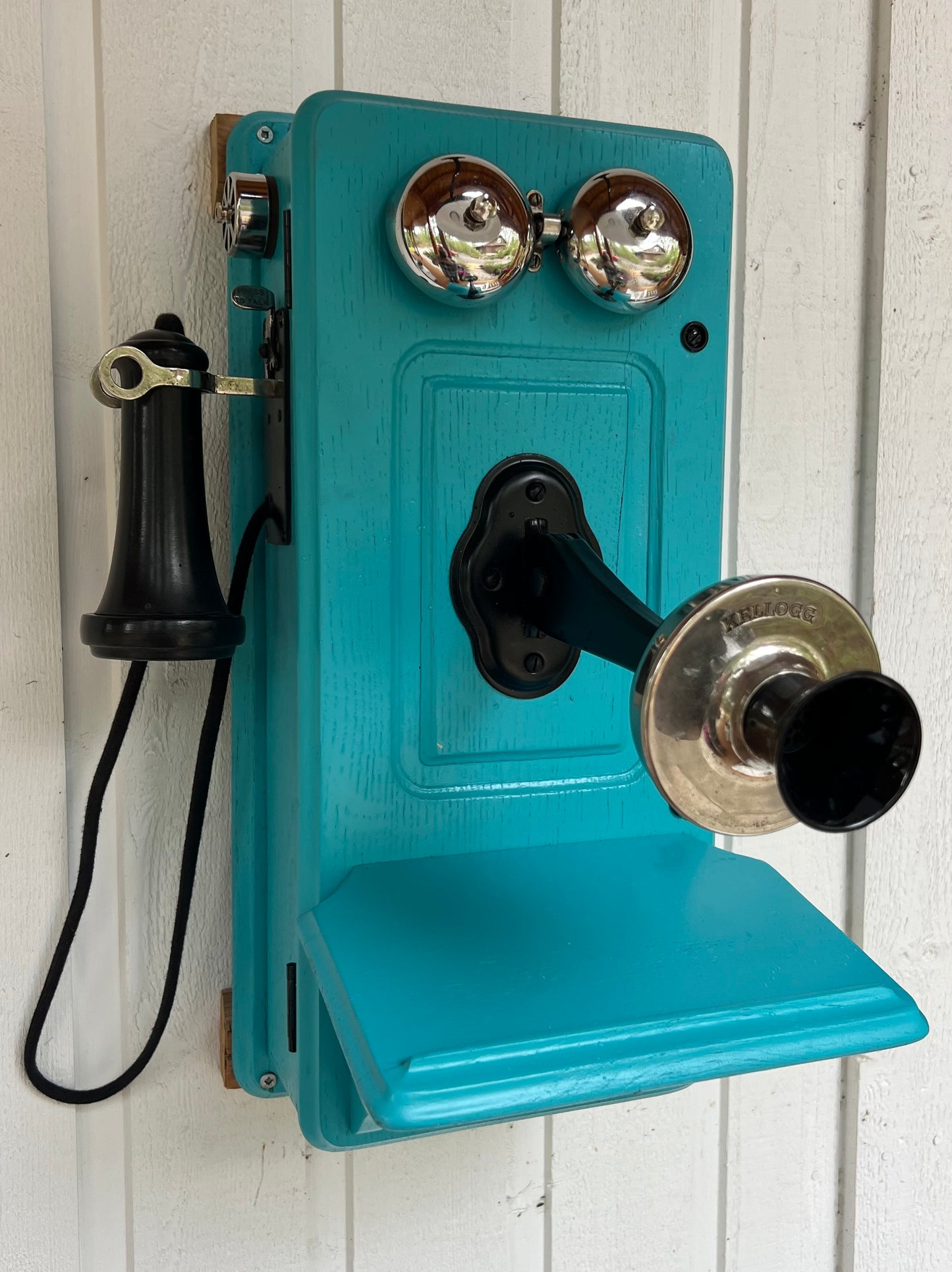Turquoise Wood Wall Telephone - Vintage Farmhouse Decor