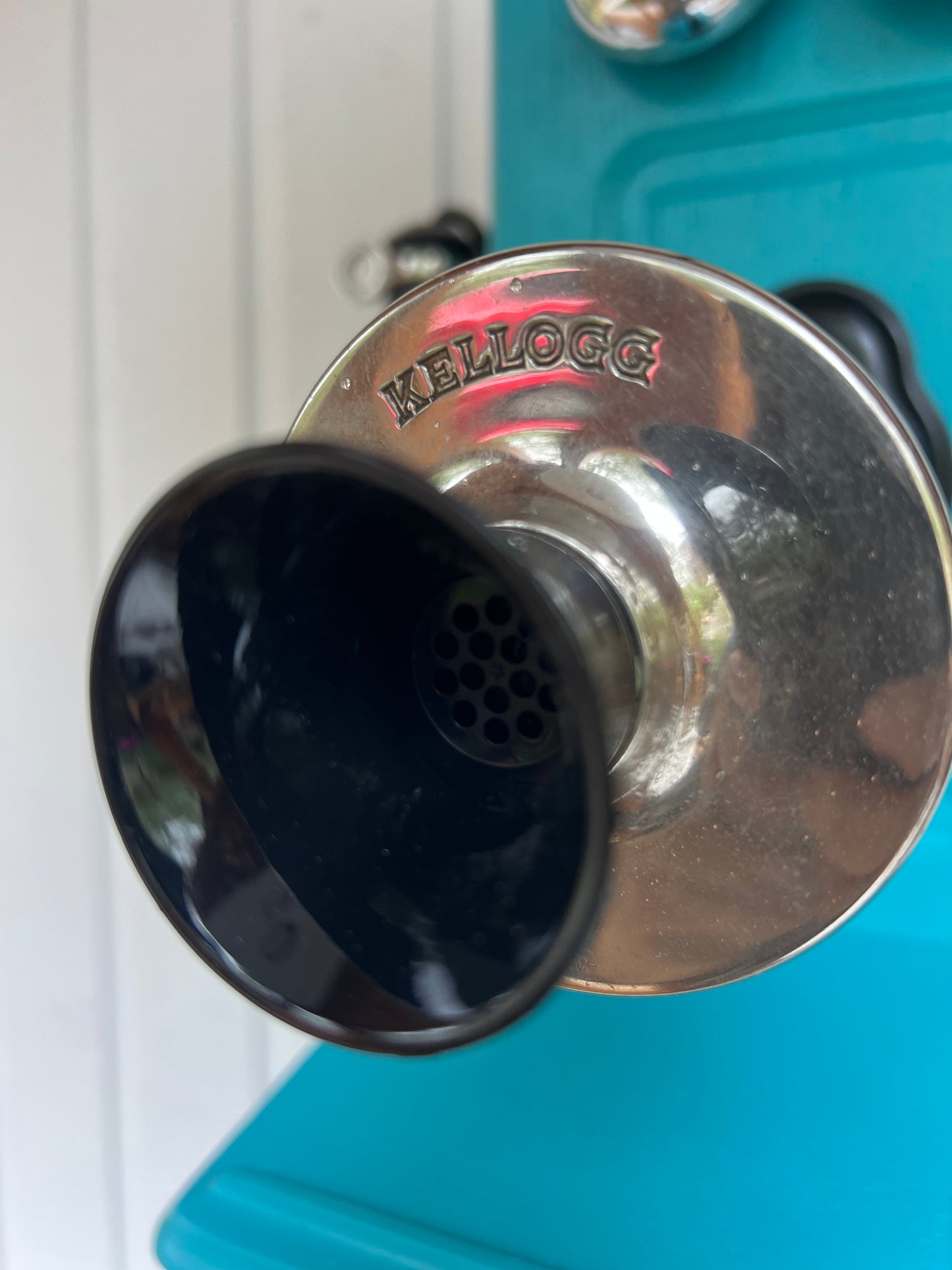 Turquoise Wood Wall Telephone - Vintage Farmhouse Decor