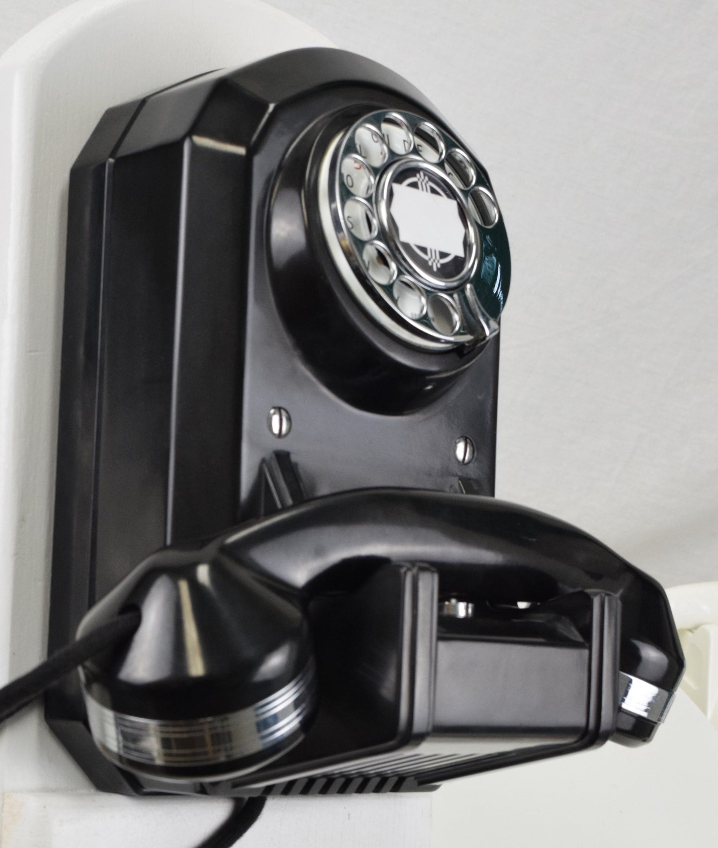 Automatic Electric 1940s Wall Telephone - Black with Chrome Trim