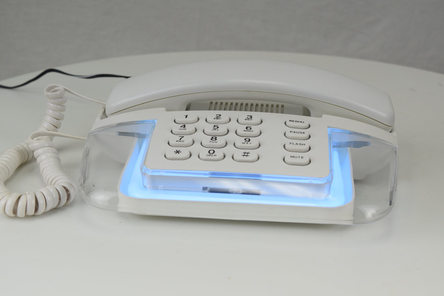 Neon Glow Telephone - White/Clear with Blue Light