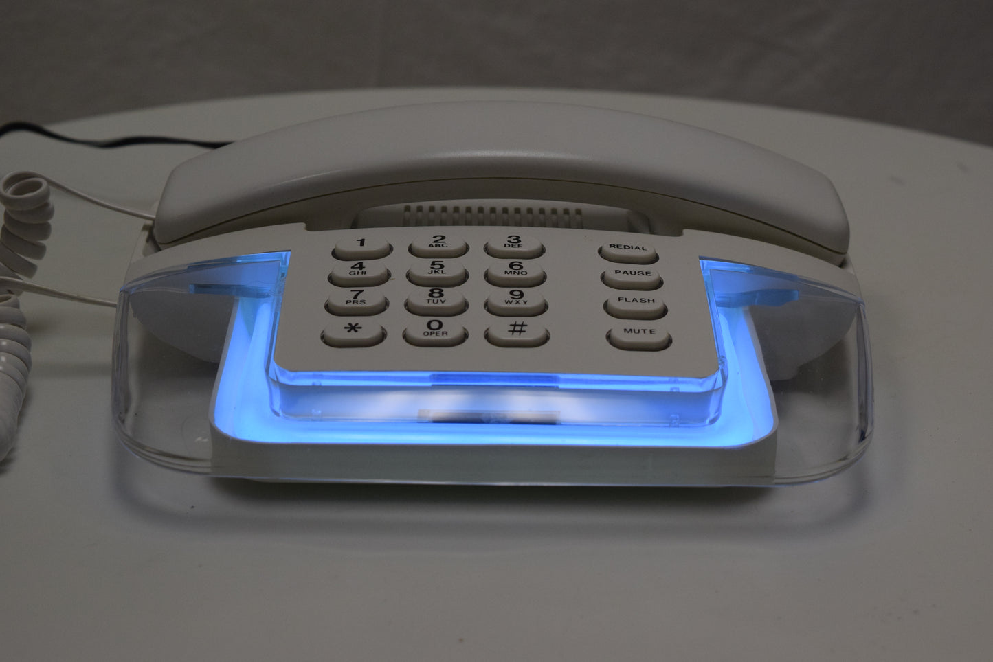 Neon Glow Telephone - White/Clear with Blue Light