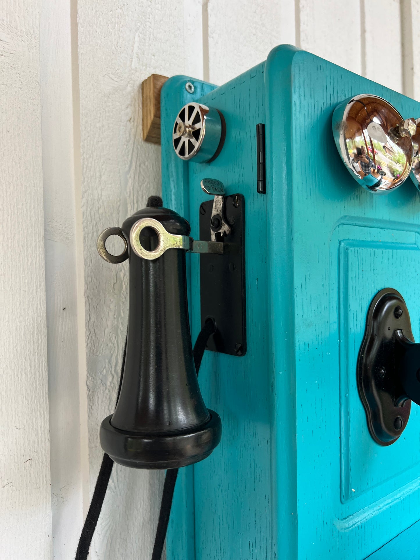 Turquoise Wood Wall Telephone - Vintage Farmhouse Decor