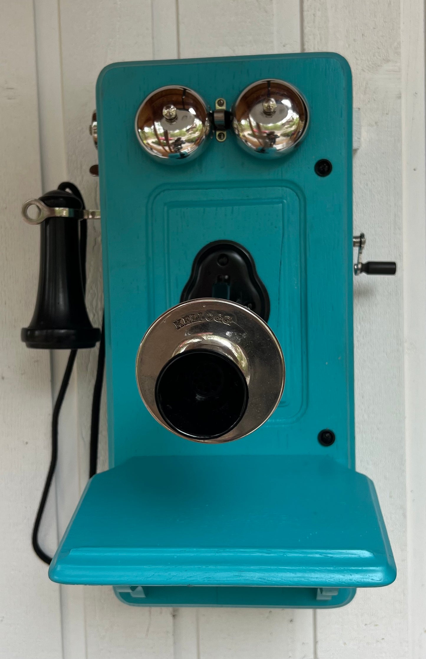 Turquoise Wood Wall Telephone - Vintage Farmhouse Decor