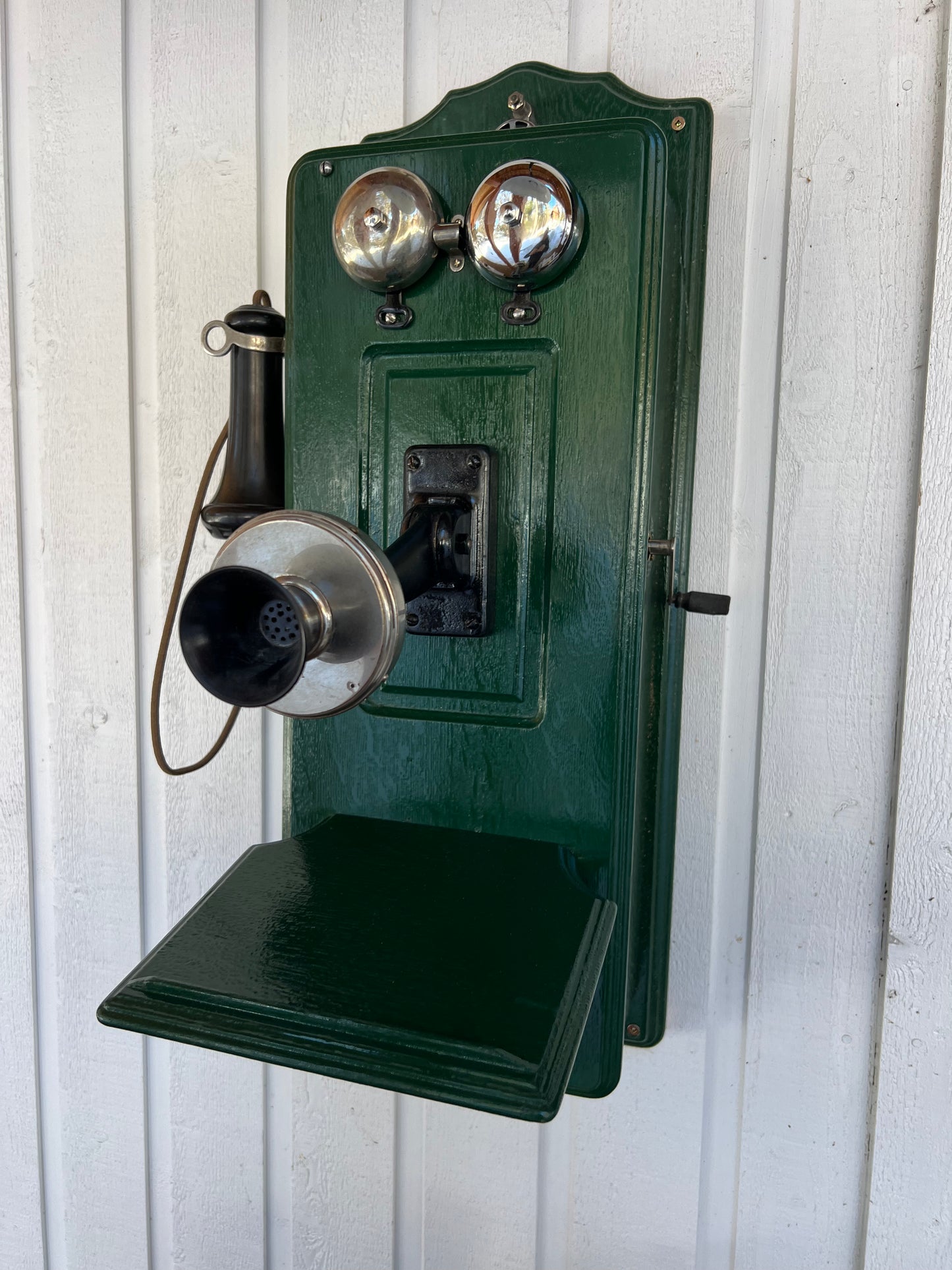 Forest Green Wood Wall Telephone - Vintage Farmhouse Decor