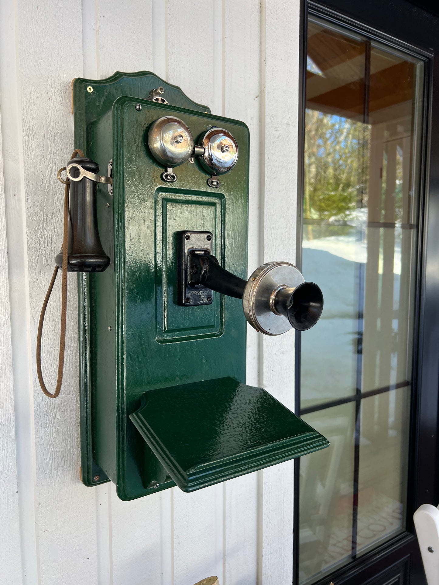 Forest Green Wood Wall Telephone - Vintage Farmhouse Decor