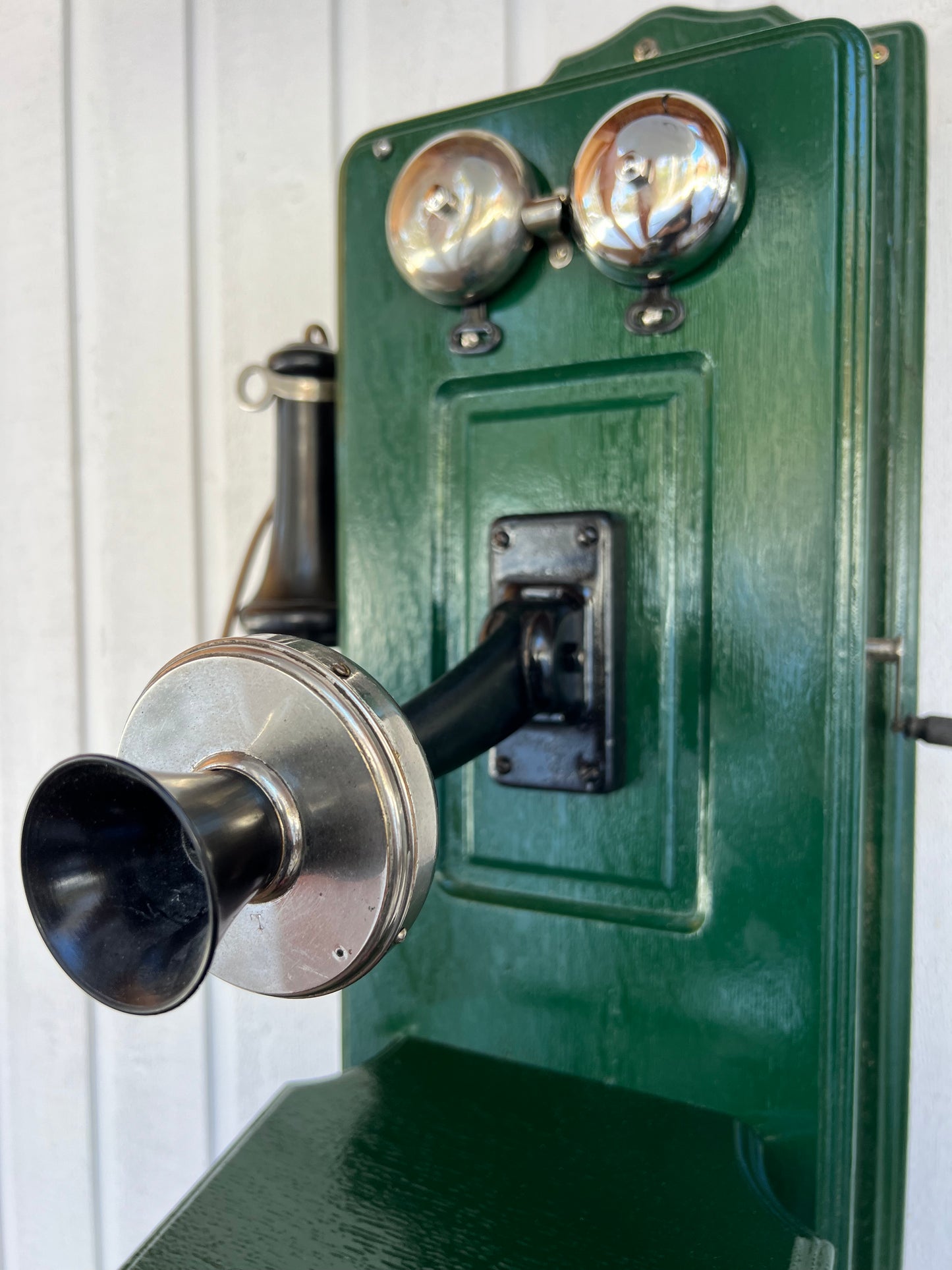 Forest Green Wood Wall Telephone - Vintage Farmhouse Decor