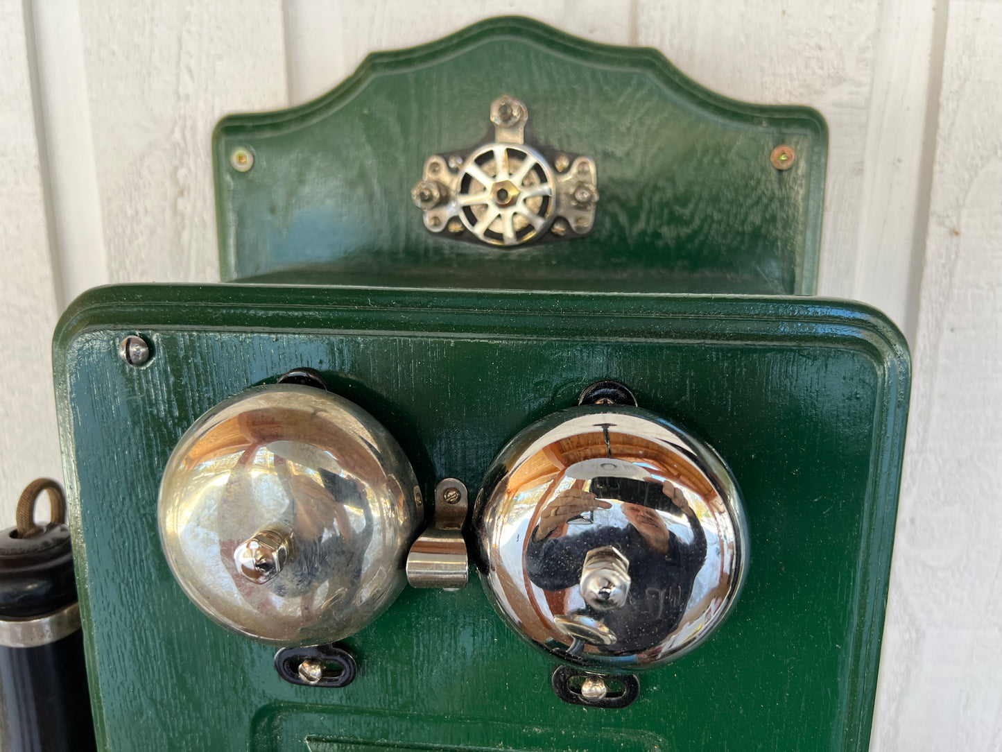 Forest Green Wood Wall Telephone - Vintage Farmhouse Decor