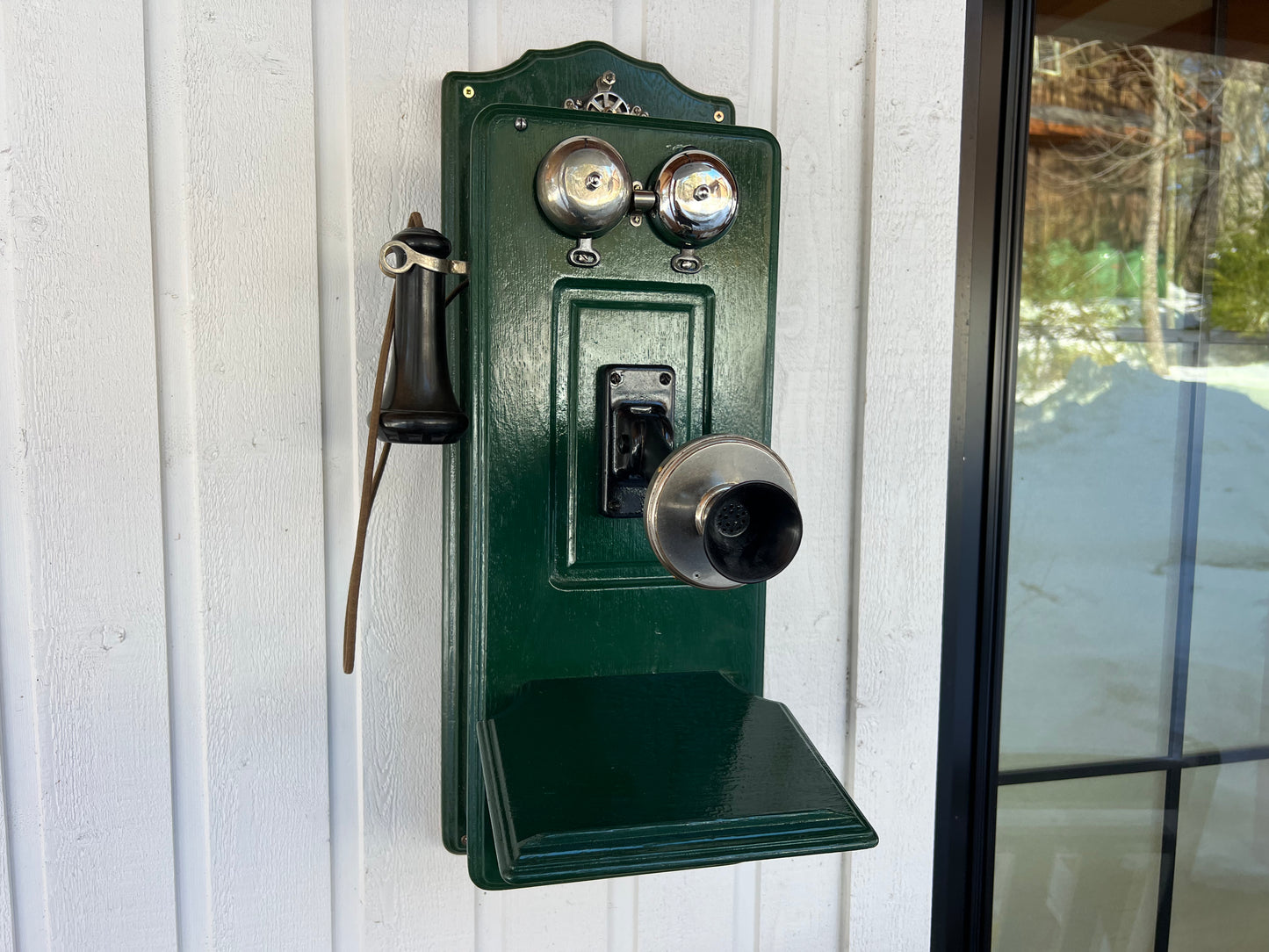 Forest Green Wood Wall Telephone - Vintage Farmhouse Decor