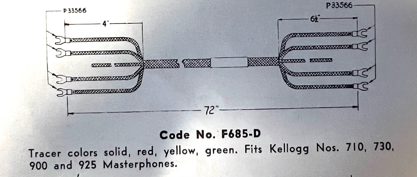 Cord Cloth - 4 Conductor- Brown - NOS Kellogg F685D FOR 710/730/900/925 Masterphones