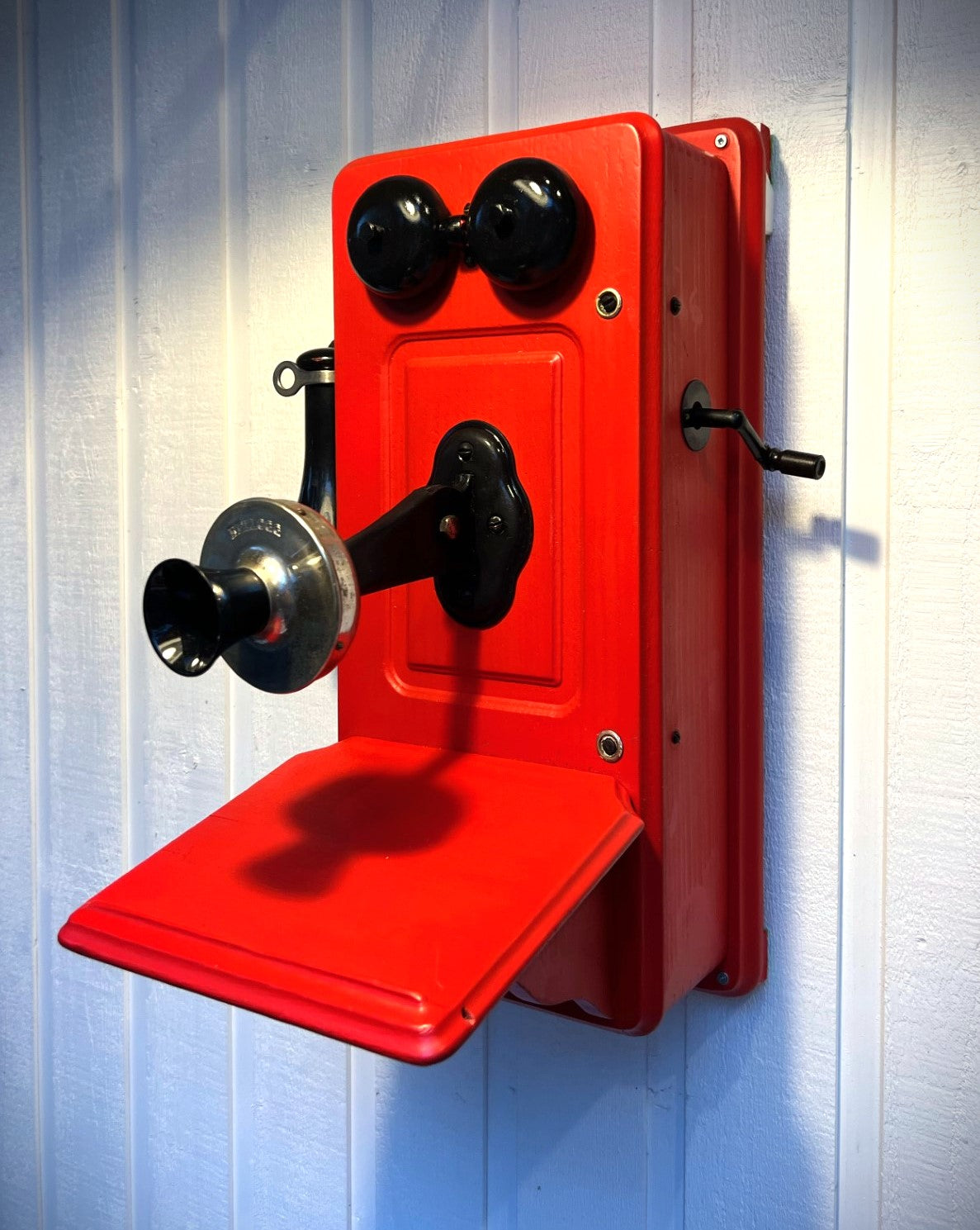 Red Wood Wall Telephone - Vintage Farmhouse Decor