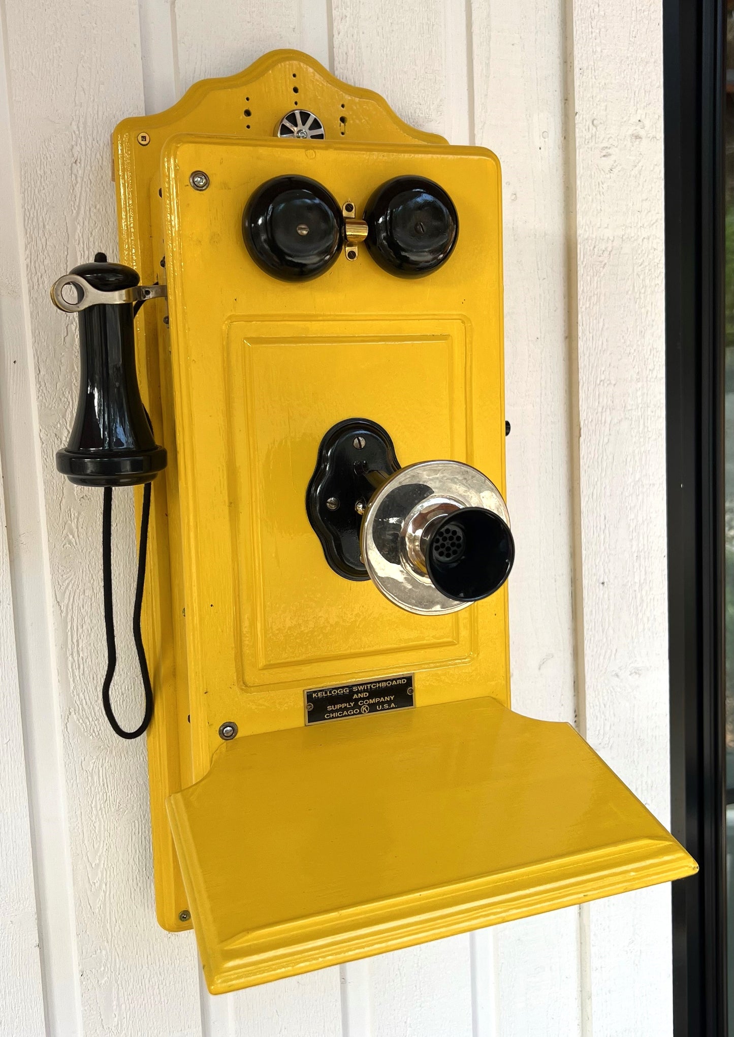 Yellow Wood Wall Telephone - Vintage Farmhouse Decor