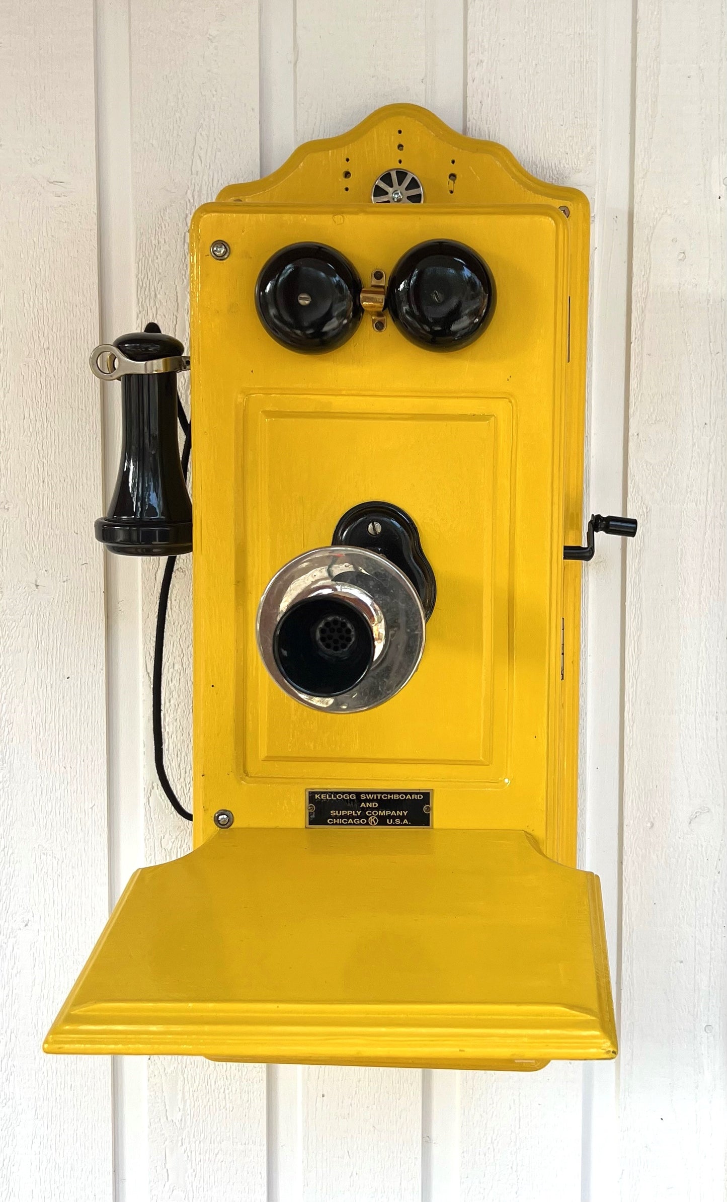 Yellow Wood Wall Telephone - Vintage Farmhouse Decor