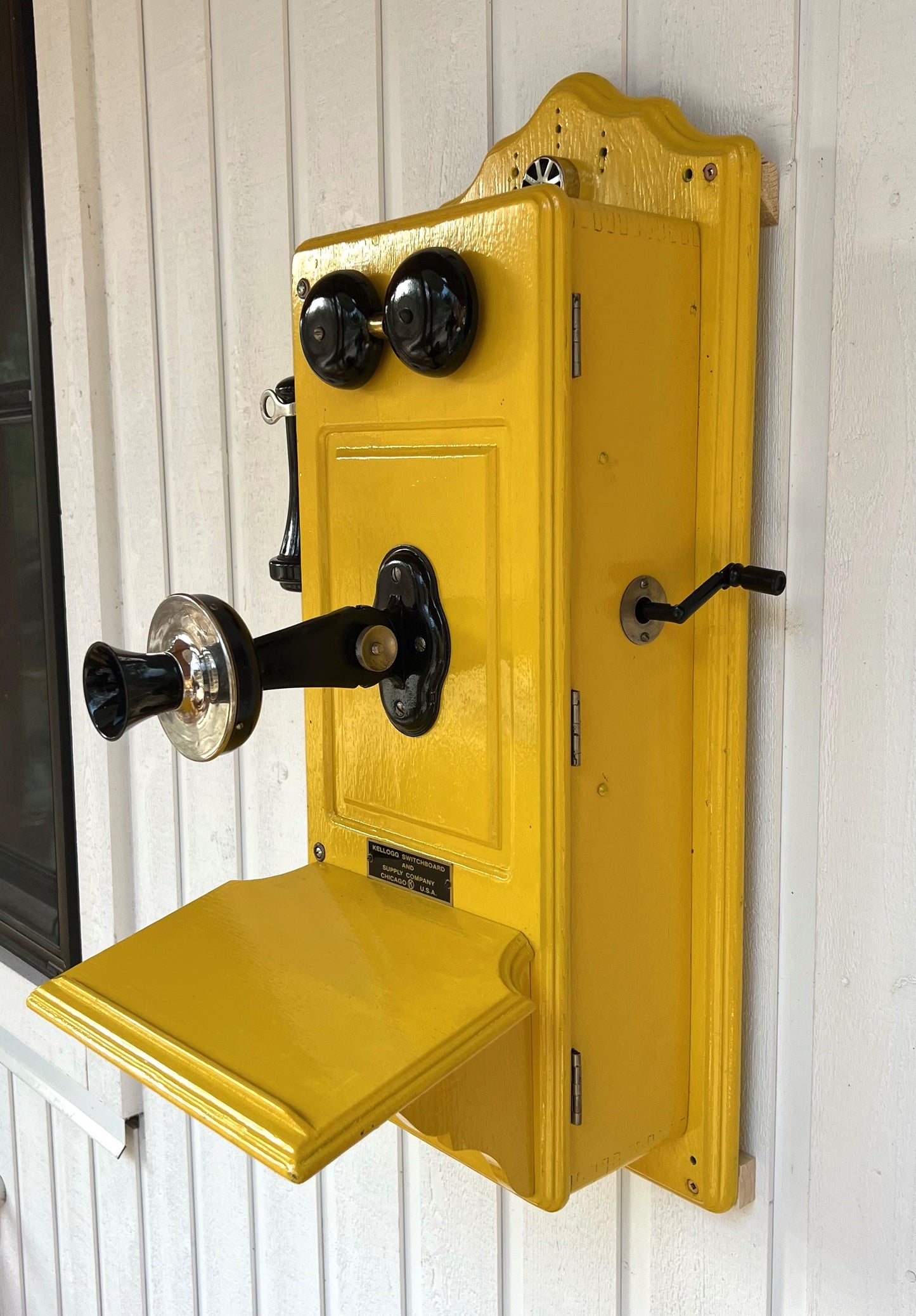 Yellow Wood Wall Telephone - Vintage Farmhouse Decor