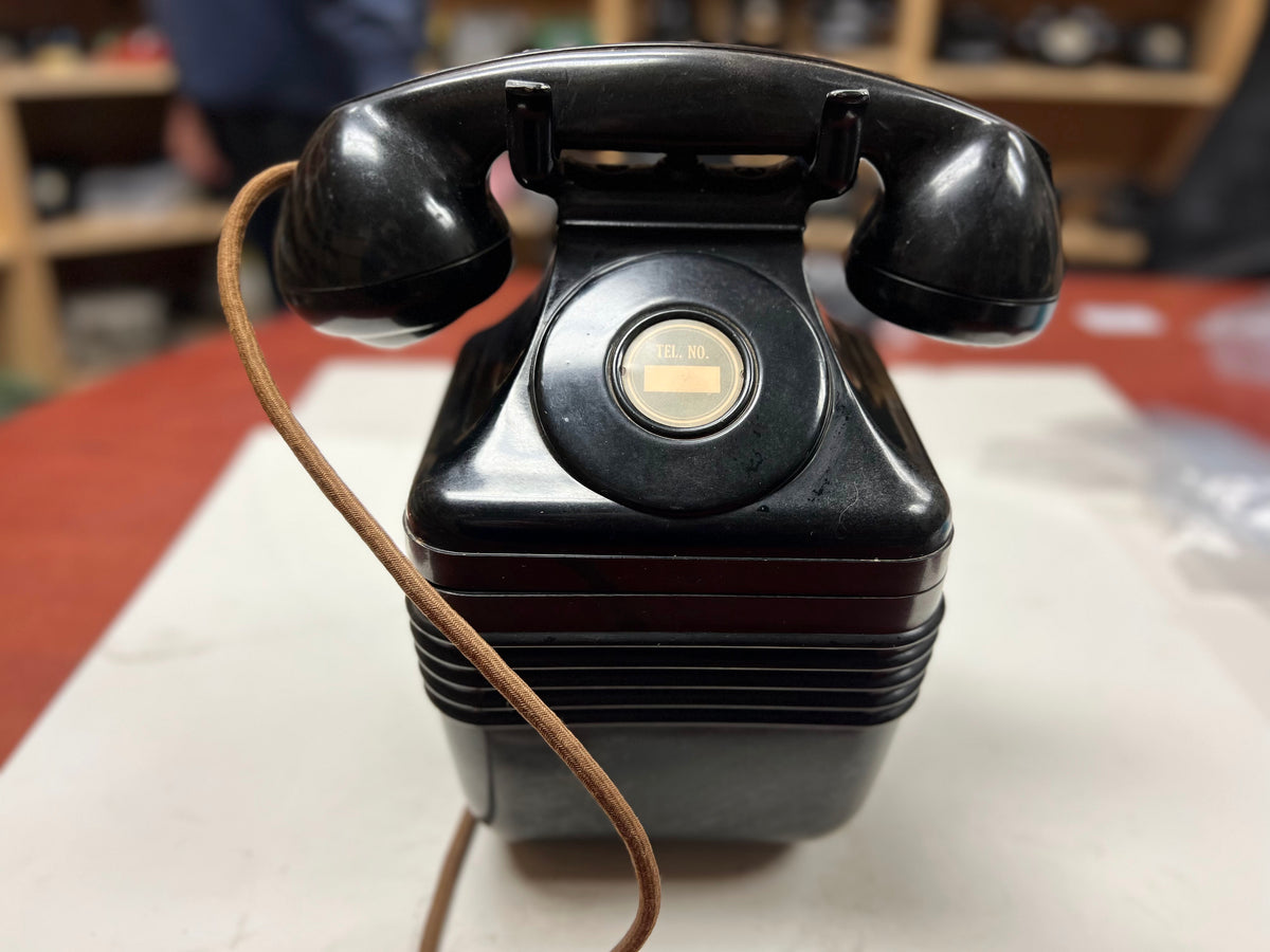 Vintage black bakelite Leich Beehive magneto telephone with ribbed base