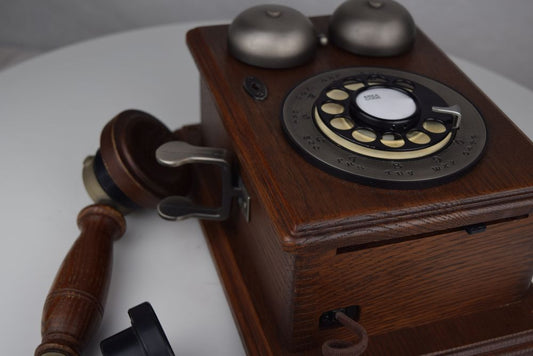 Reproduction Compact Wood Wall Phone with Rotary Dial