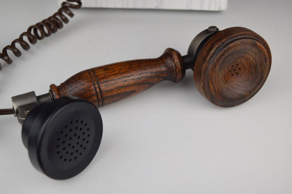 Reproduction Compact Wood Wall Phone with Rotary Touch Tone Dial