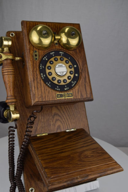 Reproduction Wood Wall Phone with Rotary Touch Tone Dial
