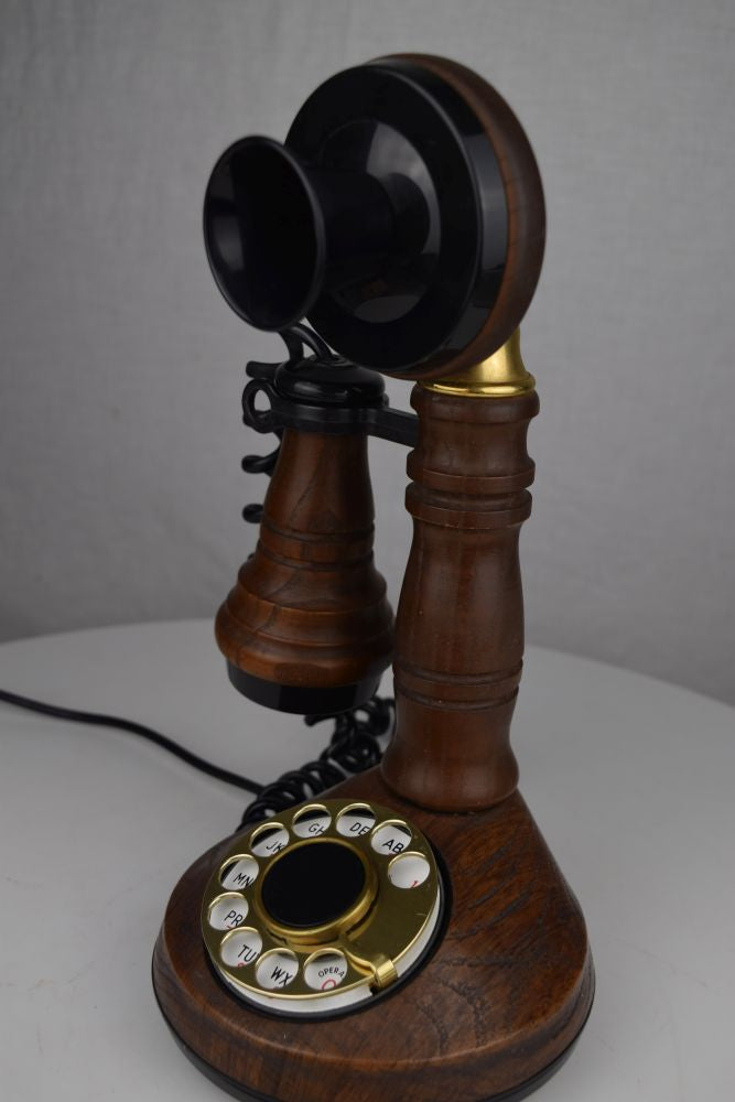 Reproduction Wooden Candlestick Phone with Rotary Dial