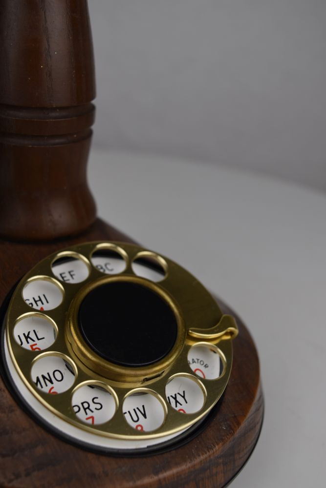 Reproduction Wooden Candlestick Phone with Rotary Dial