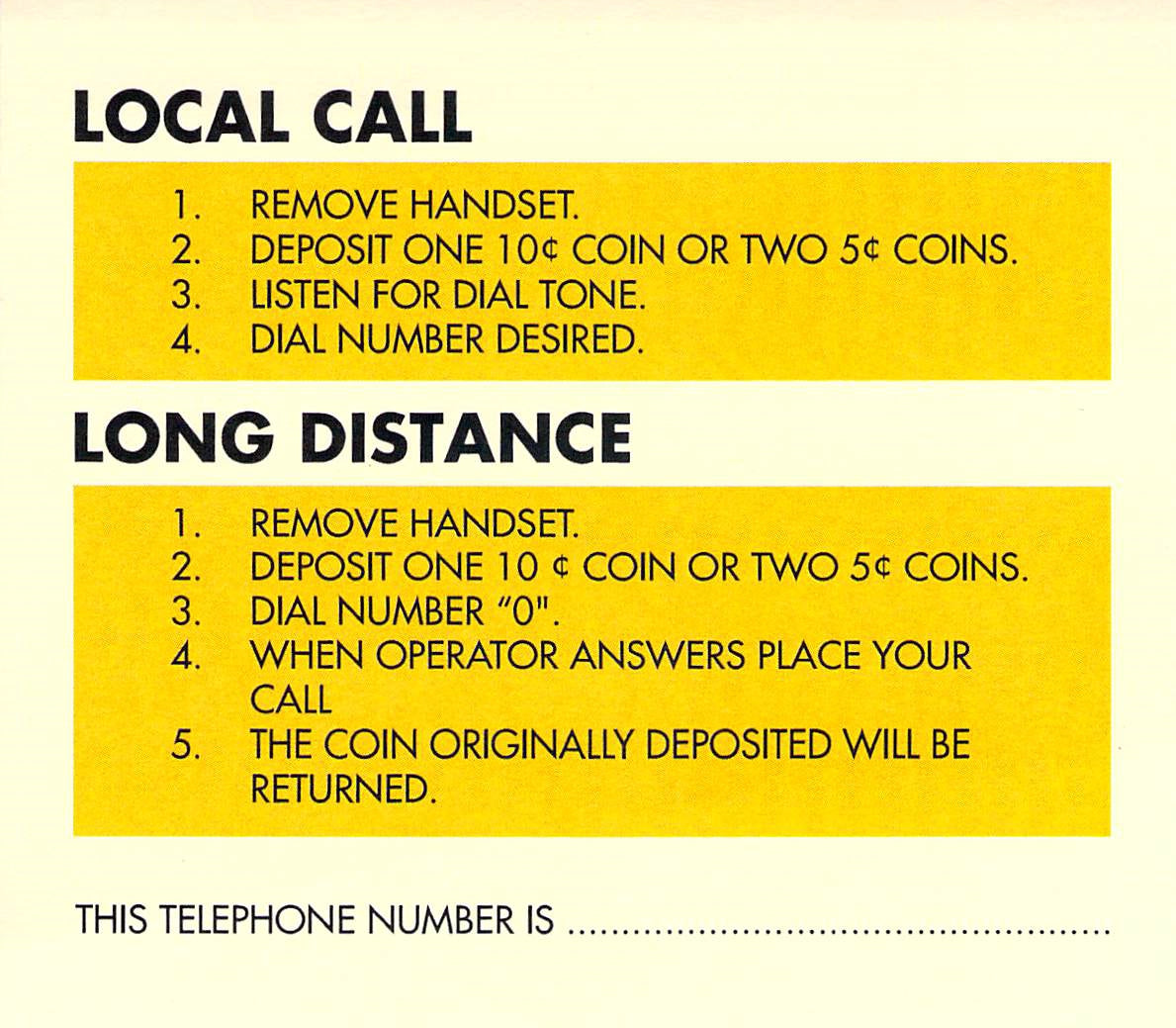 Payphone Instruction Card - Chrome