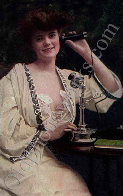 Vintage Candlestick Telephone Modelling Postcard