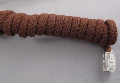 Brown Coiled Modular Cloth Covered Handset Cord