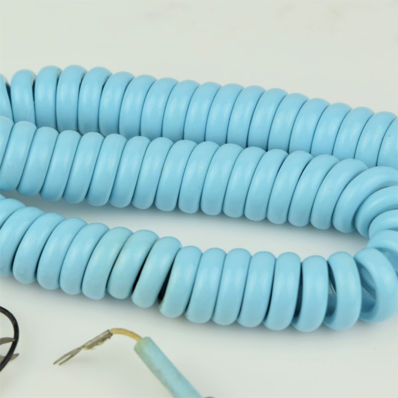 Cord - Handset - Aqua Blue - Hardwired Curly - 4 Conductor - Spade Terminations