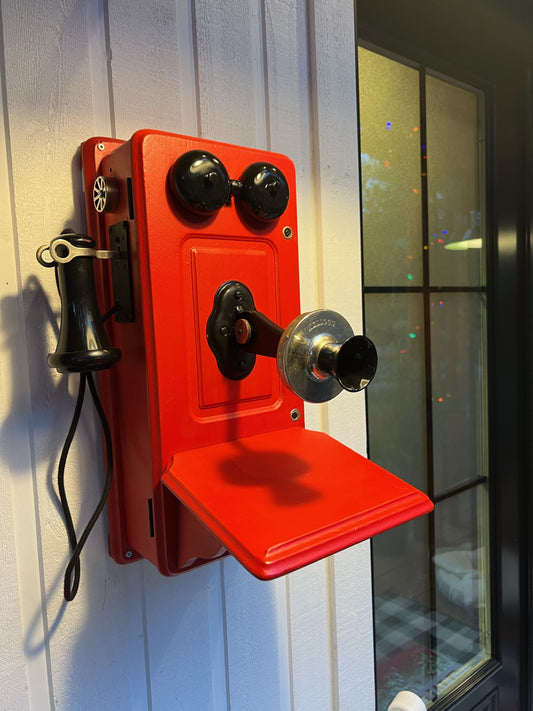 Red Wood Wall Telephone - Vintage Farmhouse Decor