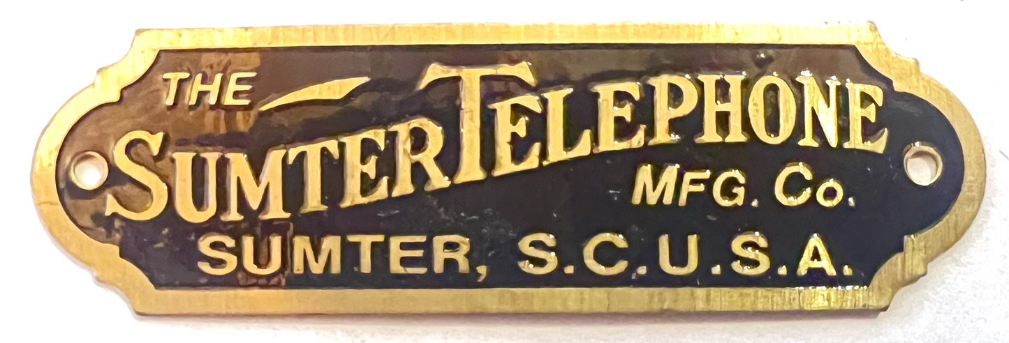 Brass Badge - Sumter Telephone MFG. Co. - 3/4" x 2-3/4"