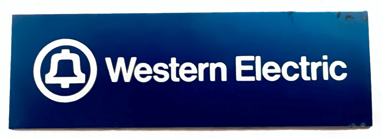 Aluminum Badge - Western Electric -Blue Background - 1 1/4" x 3"