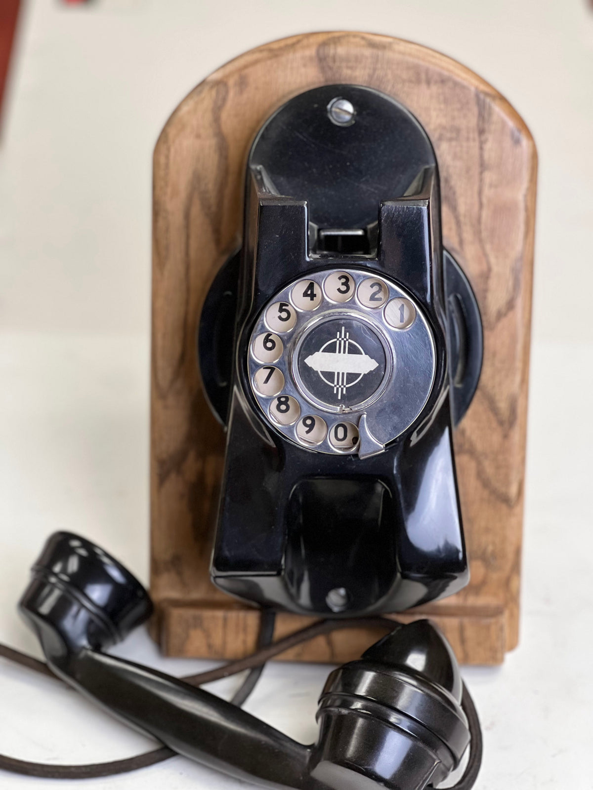 Vintage black bakelite GEC Muraphone rotary wall telephone