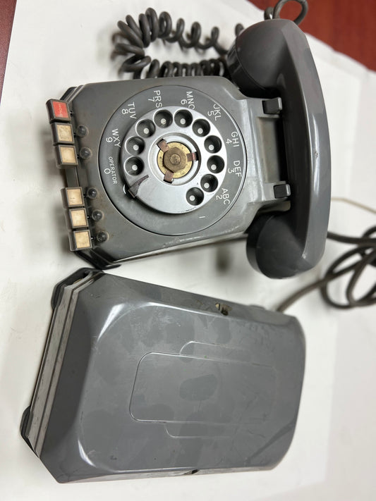 Vintage grey Stromberg-Carlson rotary 6-button key telephone with lamps and housing cover