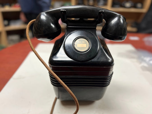 Vintage black bakelite Leich Beehive magneto telephone with ribbed base