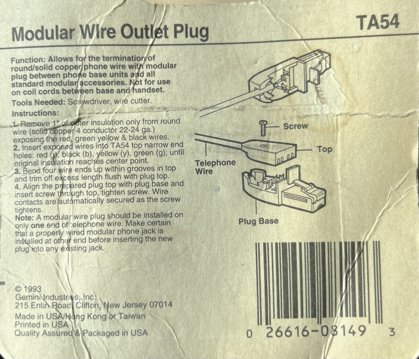 Line Cord to Modular Plug Adapter (compact)