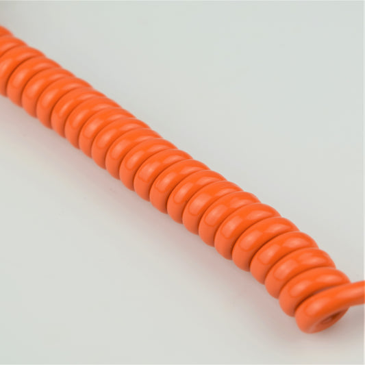 Cord - Handset - Orange - Hardwired Curly - 4 Conductor - spade terminations