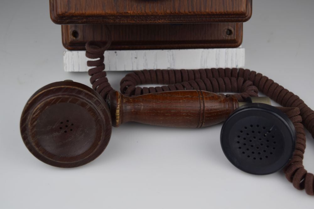 Reproduction Compact Wood Wall Phone with Rotary Dial