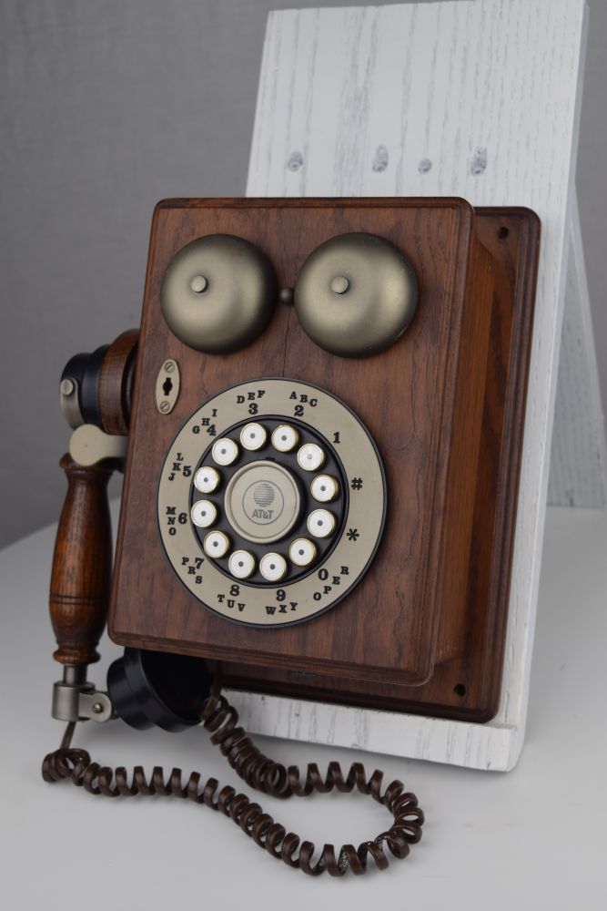 Reproduction Compact Wood Wall Phone with Rotary Touch Tone Dial