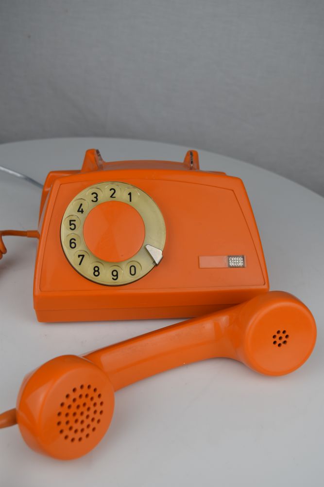 Soviet Era Rotary Dial Phone - Orange