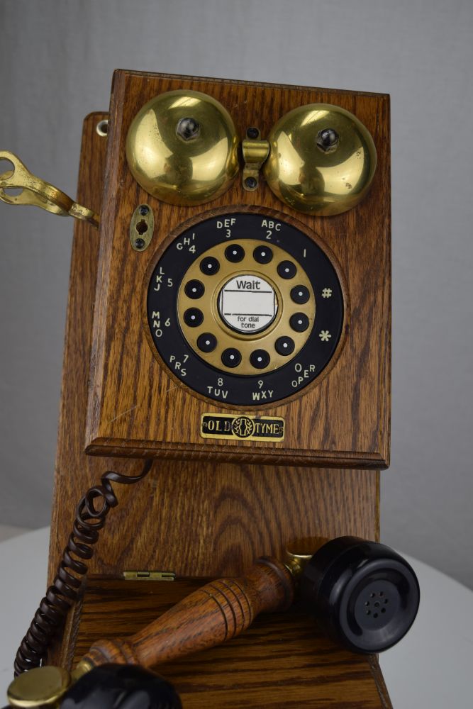 Reproduction Wood Wall Phone with Rotary Touch Tone Dial