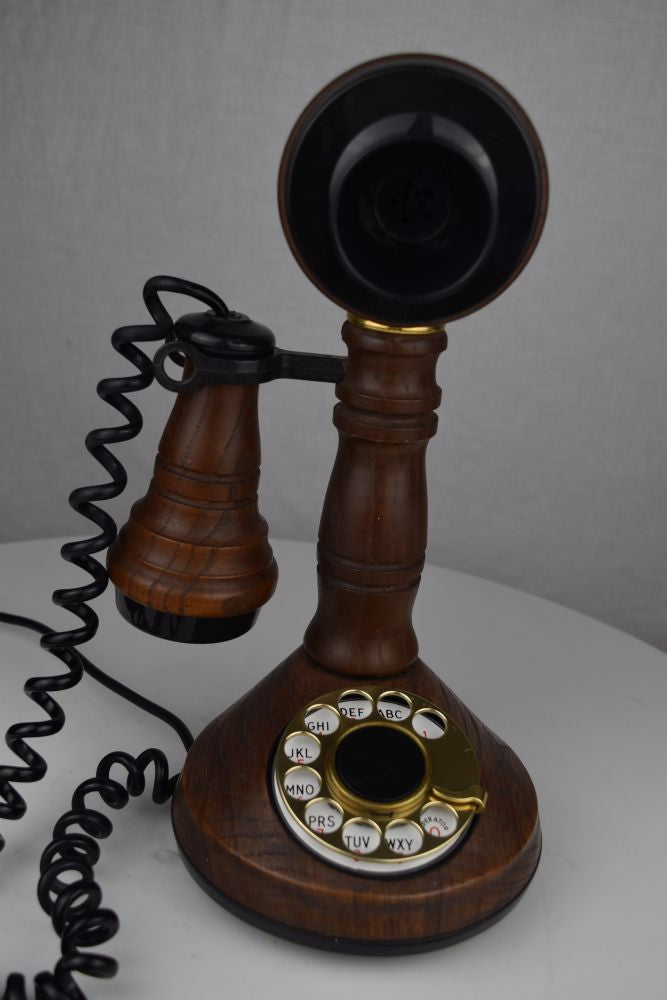 Reproduction Wooden Candlestick Phone with Rotary Dial