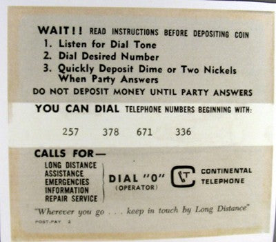 Payphone Instruction Card - Gray card