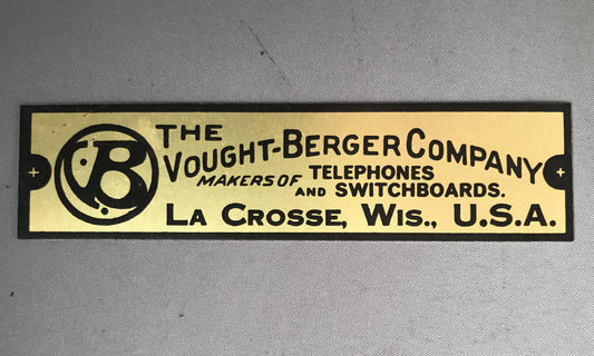Brass Badge - Vought-Berger Telephone - 3/4" x 3 1/4"