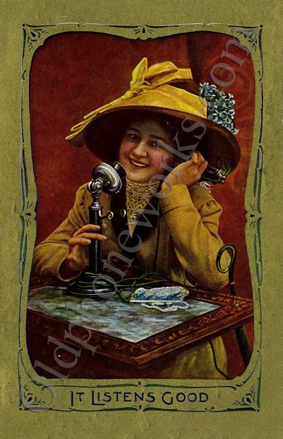 Vintage Telephone Postcard "It Listens Good"
