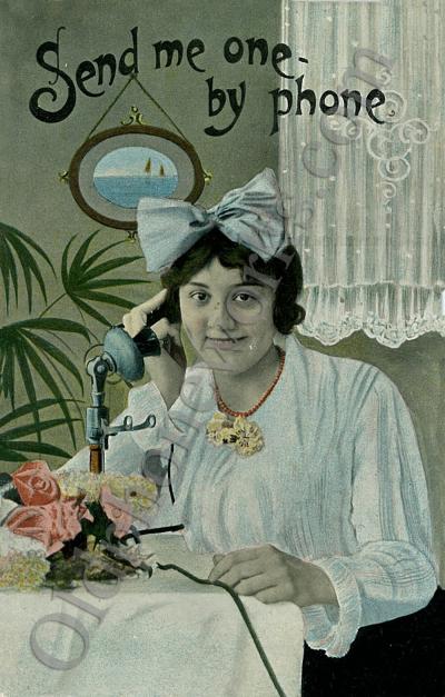 Vintage Candlestick Postcard "Send me one by phone!"